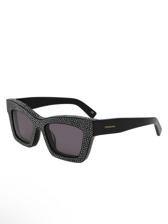Salvatore Ferragamo Accessories - Salvatore Ferragamo Black Crystal-Studded Square Sunglasses